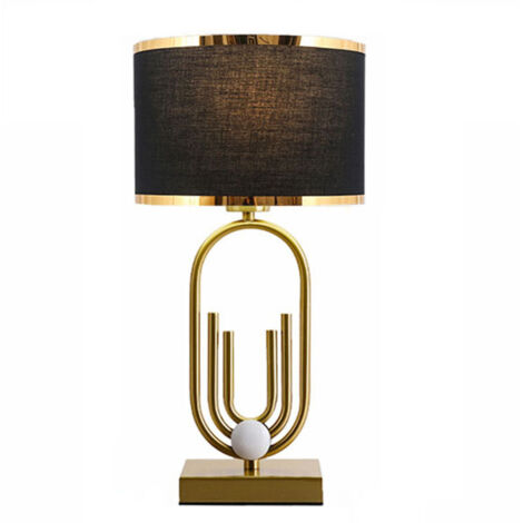 Lampe de table en métal, lampe de chevet avec revêtement en tissu noir, éclairage domestique, convient pour chambre d'enfant, H49cm (lumière chaude)