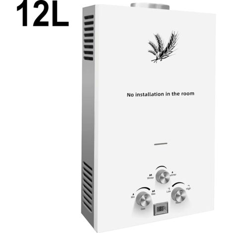 Chauffe-eau instantané au GPL, Chauffe-eau au propane avec affichage LED, protection de sécurité et contrôle intelligent, 24 kW 12 L, acier inoxydable
