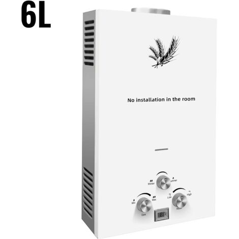 Chauffe-eau instantané au GPL, 6 L, 12 kW, Chauffe-eau au propane avec affichage LED, sécurité renforcée et contrôle intelligent, en acier inoxydable