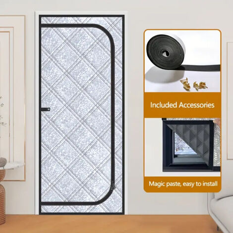 Rideau Porte Hiver 80x200 cm Isolation Thermique - Anti-Vent, Anti-Bruit, pour Maison,Protection solaire et anti-moustiques. (1/5)