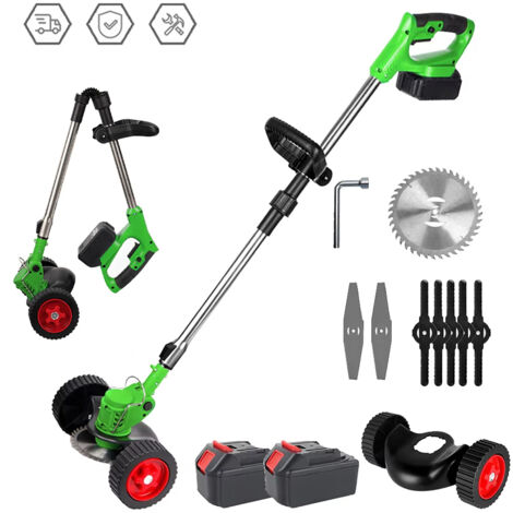 Tondeuse à gazon électrique sans fil 1500W, 12000 tr/min, pliable et réglable, Outils de taille de jardin avec 3 types de lames et 2 batteries