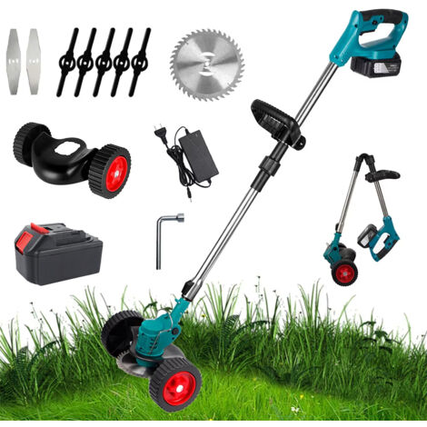 Tondeuse à gazon électrique sans fil 1500W, 12000 tr/min, pliable et réglable, Outils de taille de jardin avec 3 types de lames et 1 batterie