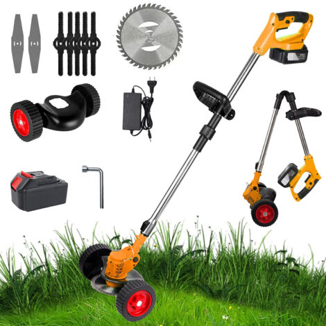 Tondeuse à gazon électrique sans fil 1500W, 12000 tr/min, pliable et réglable, Outils de taille de jardin avec 3 types de lames et 1 batterie
