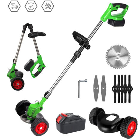 Tondeuse à gazon électrique sans fil 1500W, 12000 tr/min, pliable et réglable, Outils de taille de jardin avec 3 types de lames et 1 batterie