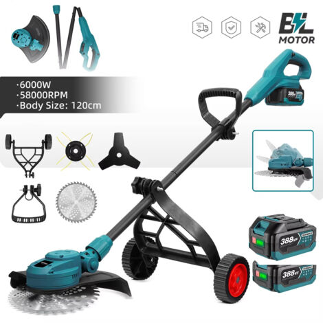 Tondeuse à gazon électrique sans balais 6 000 W, 58 000 tr/min,Coupe-bordures pliable sans fil, Outil de jardin électrique avec 2 batteries