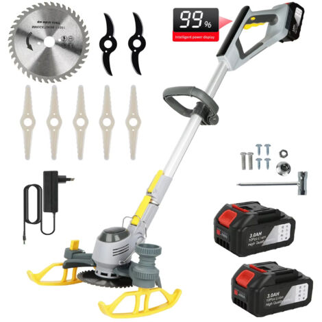 Tondeuse à gazon électrique sans fil 2 en 1, Coupe-bordures/Tondeuse à roues, Outil de jardin pour la tonte de pelouse, écran LCD, 2 batteries