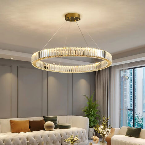 BOMCLAP Lustre LED moderne et luxueux, lustre rond en cristal de 55 cm, 3000-6500 K, idéal pour l'éclairage intérieur d'une chambre ou d'un salon.