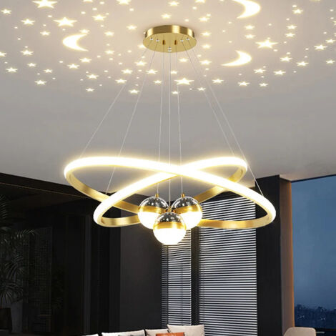 BOMCLAP Lustre ciel étoilé minimaliste moderne, lustre artistique à double anneau, pour la maison, le salon, éclairage LED, style moderne (1/4)