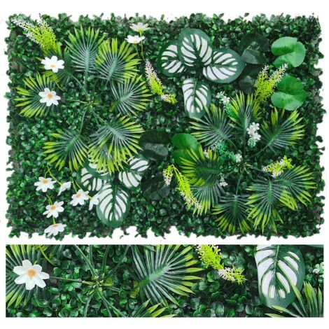 Mur végétal artificiel, haie artificielle, clôture brise-vue avec protection UV, toile de fond en verdure artificielle, 60 cm x 40 cm