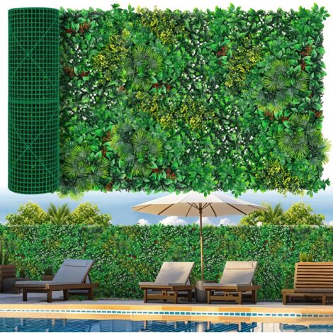 Mur Végétal Artificiel 40x60cm - Panneau Haie Artificielle Pour Jardin, Balcon Et Terrasse - Décoration Extérieure Antibruit