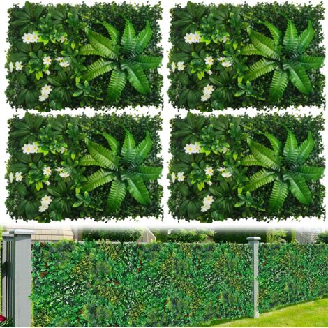 Lot de 4 murs végétaux artificiels, haies artificielles, clôtures d'intimité avec protection UV, toile de fond en verdure artificielle, 60 cm x 40 cm