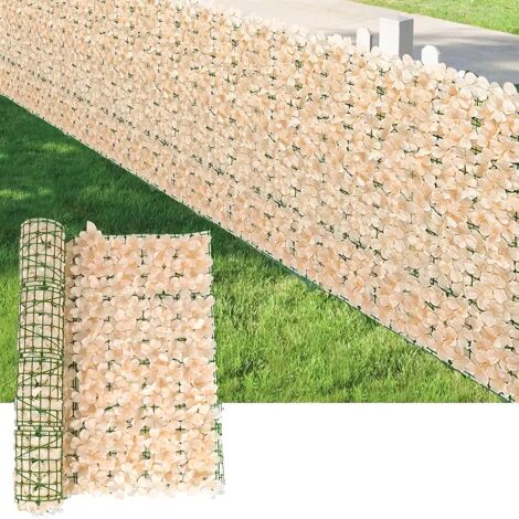 Clôture de Confidentialité en Fleurs Artificielles, Haie Artificielle, Décoration de Jardin Extérieur, Haie Fleurie Artificielle, 1m x 3m, Champagne