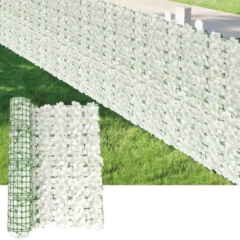 Clôture de Confidentialité en Fleurs Artificielles, Haie Artificielle, Décoration de Jardin Extérieur, Haie Fleurie Artificielle, 0,5m x 3m, Blanc