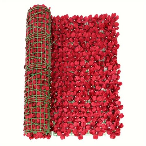Clôture de Confidentialité en Fleurs Artificielles, Haie Artificielle, Décoration de Jardin Extérieur, Haie Fleurie Artificielle, 1m x 3m, Rouge
