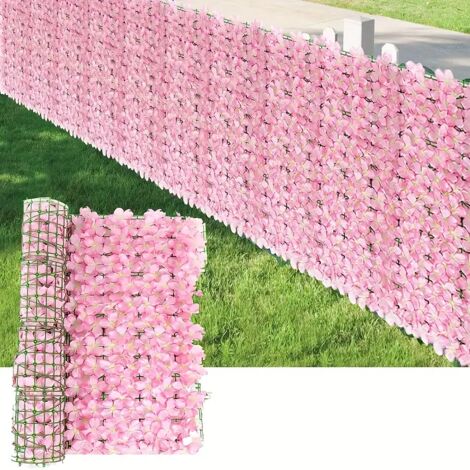Clôture de Confidentialité en Fleurs Artificielles, Haie Artificielle, Décoration de Jardin Extérieur, Haie Fleurie Artificielle, 0,5m x 3m, Rose