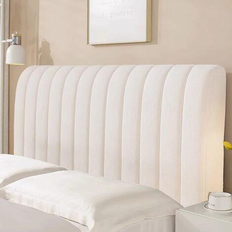 Housse de tête de lit élastique, 200 x 70 cm, housse de protection matelassée épaisse, coussin de tête de lit, beige.