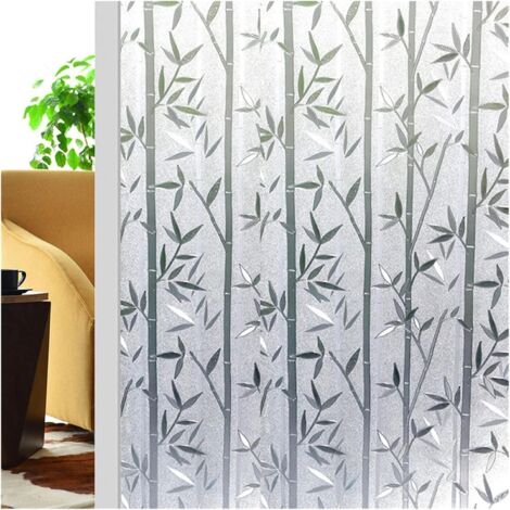 BOMCLAP 2 pièces Film adhésif motif feuilles de bambou pour vitres, Sans colle film de confidentialité décoratif, anti-espionnage, 60 x 20 cm (1/5)