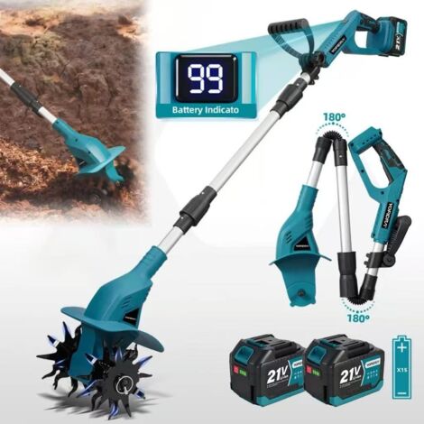 Motoculteur rotatif,ameublisseur de sol de jardin,outil de retournement du sol,compatible avec la batterie Makita 21V,deux batteries de 4,5 Ah (1/5)