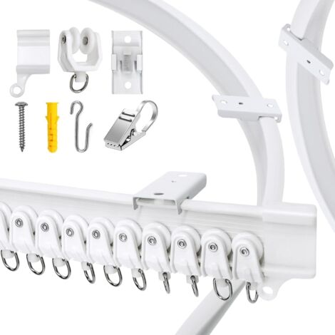 BLACKCUP Rail à rideau flexible courbé 3m, kit complet avec 24 crochets en acier inoxydable, adaptable pour rideau de douche en L ou U, cloison DIY