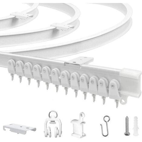 BLACKCUP Rail de rideau de plafond flexible et coudé, 3 m (9,8 pi), en PVC, plastique et acier inoxydable, blanc, fixation au plafond,Avec crochet