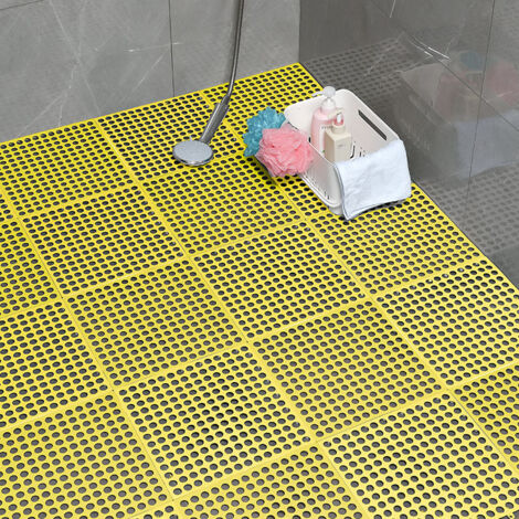 Tapis de carrelage de pont de bain jaune 5 pièces, tapis de carrelage de douche antidérapant, avec trous de drainage 30x30cm (1/5)