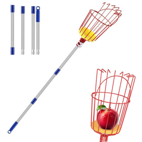 Perche Télescopique Cueilleur de Fruits de 4m, Pôle de Récolte en Acier Inoxydable avec Tête de Panier Pivotante - Idéal pour Attraper (1/5)