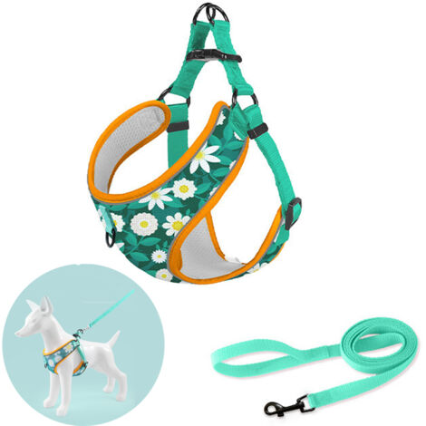 Sangle pour animaux de compagnie, laisse pour chien de type gilet, poitrine et dos pour chat, écharpe pour chien, laisse poitrine et dos vert Code S (1/5)