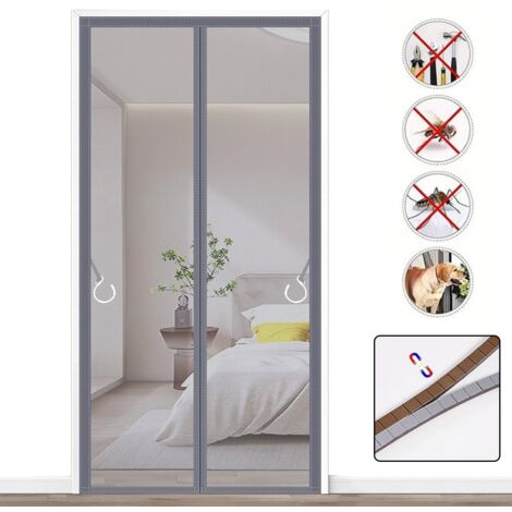 Moustiquaire de porte magnétique anti-moustiques, rideau de porte autocollant anti-insectes avec bande magnétique intégrale, 90 cm x 210 cm (gris) (1/5)