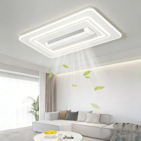 Grand ventilateur de plafond sans pales avec lampe, Plafonnier moderne 120 W avec ventilateur et télécommande, 3 températures de couleur, 92 x 58 cm (1/5)