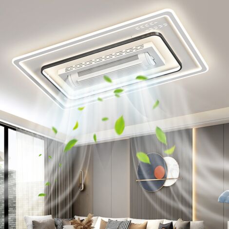 Grand ventilateur de plafond sans pales avec lampe, plafonnier LED moderne de 140 W avec télécommande, 3 températures de couleur, 105 cm x 65 cm