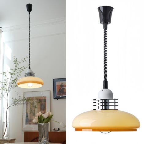 Lustre télescopique, suspension style wabi-sabi, plafonnier en verre, luminaire rétro pour îlot, lustre de chevet, lumière chaude 3000 K, 35 x 25 cm (1/5)