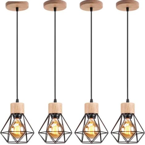 Lot de 2 lustres industriels, plafonniers cage en métal, suspension vintage, lampe suspendue, longueur de corde de suspension réglable (sans ampoule) (1/5)