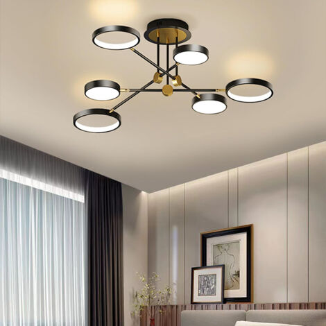 Lustre moderne à 6 têtes de 100 cm avec télécommande, plafonnier LED à intensité variable, suspension LED, 3 températures de couleur, 72 W (1/5)
