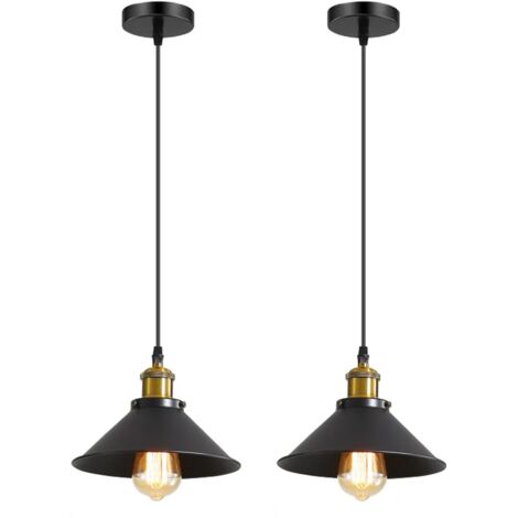 Lot de 2 suspensions rétro en métal, lustre industriel, plafonniers, lampes d'îlot, lampe à suspension sans ampoule, hauteur réglable, φ22 cm (1/5)