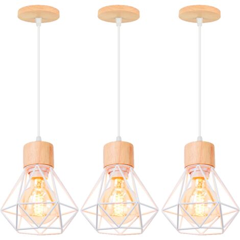 Lot de 3 lustres industriels, plafonniers cage en métal, suspensions vintage, lampes suspendues avec ampoule chaude, longueur de corde réglable (1/5)