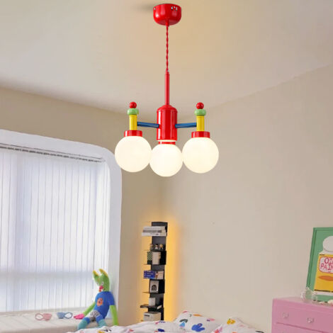 Lustre 3 têtes, suspension vintage, plafonnier couleur, suspension en métal avec abat-jour en verre et 3 ampoules, hauteur réglable (1/5)