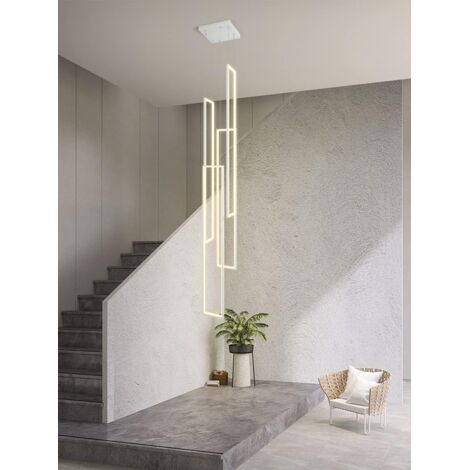 Lustre 140W avec Télécommande, Luminaire Suspendu LED à 4 Lumières Rectangulaires, Plafonnier à Gradation Continue, 3 Températures de Couleur, Blanc (1/5)