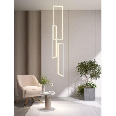 Lustre 100W avec Télécommande, Luminaire Suspendu LED à 3 Lumières Rectangulaires, Plafonnier à Gradation Continue, 3 Températures de Couleur, Blanc (1/5)