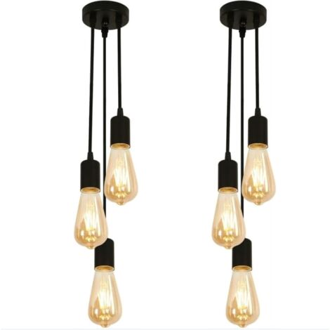 Lot de 2 lustres industriels, suspensions métalliques à 3 têtes, plafonniers vintage, suspensions réglables en hauteur, luminaires îlot (sans ampoule) (1/5)