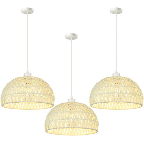 Lot de 3 suspensions rustiques, lustres avec ampoule, suspension bohème, éclairage îlot, hauteur réglable, blanc, lumière chaude 3000 K (1/5)