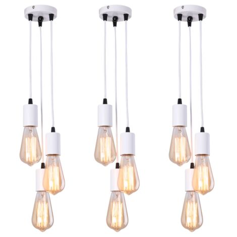 Lot de 3 lustres industriels, suspensions métalliques à 3 têtes, plafonniers vintage, suspensions réglables en hauteur, luminaires îlot (sans ampoule) (1/5)