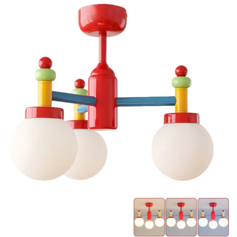 Lustre à 3 ampoules, Suspensions vintage, Plafonnier coloré, Suspension en métal avec abat-jour en verre, 3 températures de couleur réglables (1/5)