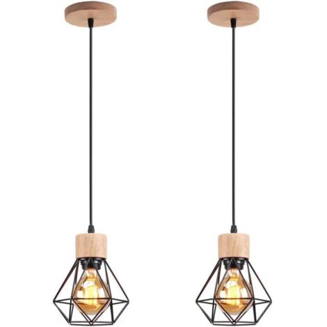 Lot de 2 lustres industriels, plafonniers cage en métal, suspension vintage, lampe suspendue, longueur de corde de suspension réglable (sans ampoule) (1/5)