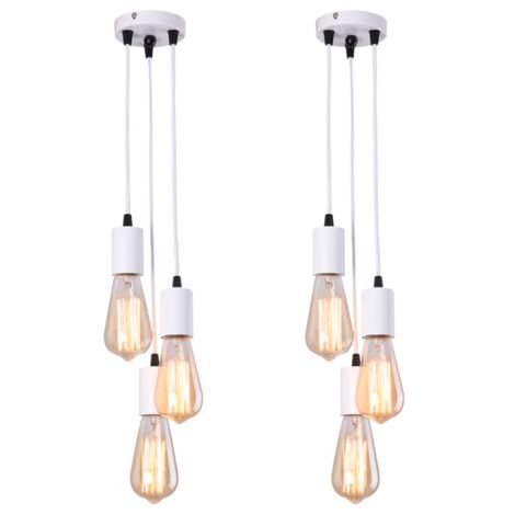 Lot de 2 lustres industriels, suspensions métalliques à 3 têtes, plafonniers vintage, suspensions réglables en hauteur, luminaires îlot (sans ampoule) (1/5)