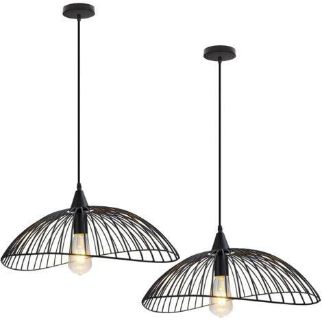 Lot de 2 suspensions industrielles en métal, lustre minimaliste en forme de chapeau, plafonnier suspendu avec ampoule, lumière chaude 3000 K, φ25 cm (1/5)
