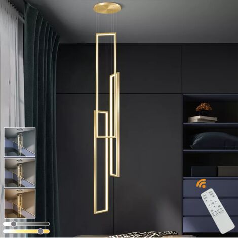 Lustre 100W avec Télécommande, Luminaire Suspendu LED à 3 Lumières Rectangulaires, Plafonnier à Gradation Continue, 3 Températures de Couleur, Or (1/5)