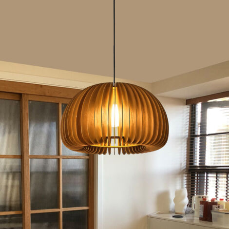 Lustre, suspension 45 cm avec ampoule, suspension de plafond, lumières décoratives, lumière blanche (noyer) (1/5)