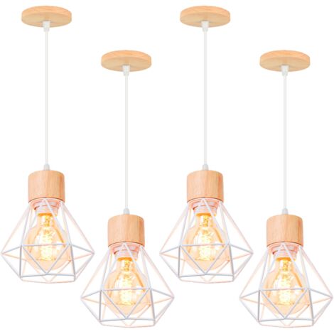 Lot de 4 lustres industriels, plafonniers cage en métal, suspensions vintage, lampes suspendues avec ampoule chaude, longueur de corde réglable (1/5)