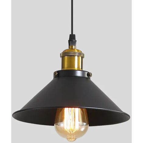 Lustre industriel, suspension rétro en métal, plafonnier, luminaire d'îlot, suspension sans ampoule, hauteur réglable, φ22 cm (noir et doré) (1/5)