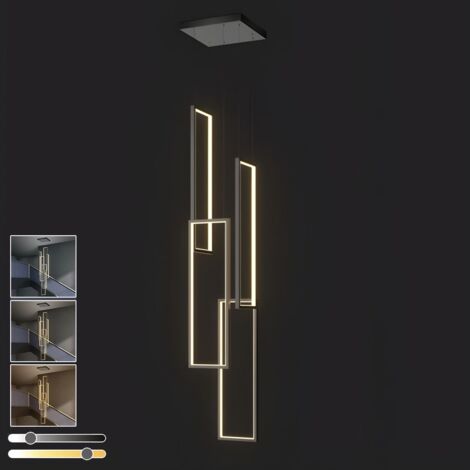 Lustre 140W avec Télécommande, Luminaire Suspendu LED à 4 Lumières Rectangulaires, Plafonnier à Gradation Continue, 3 Températures de Couleur, Noir (1/5)